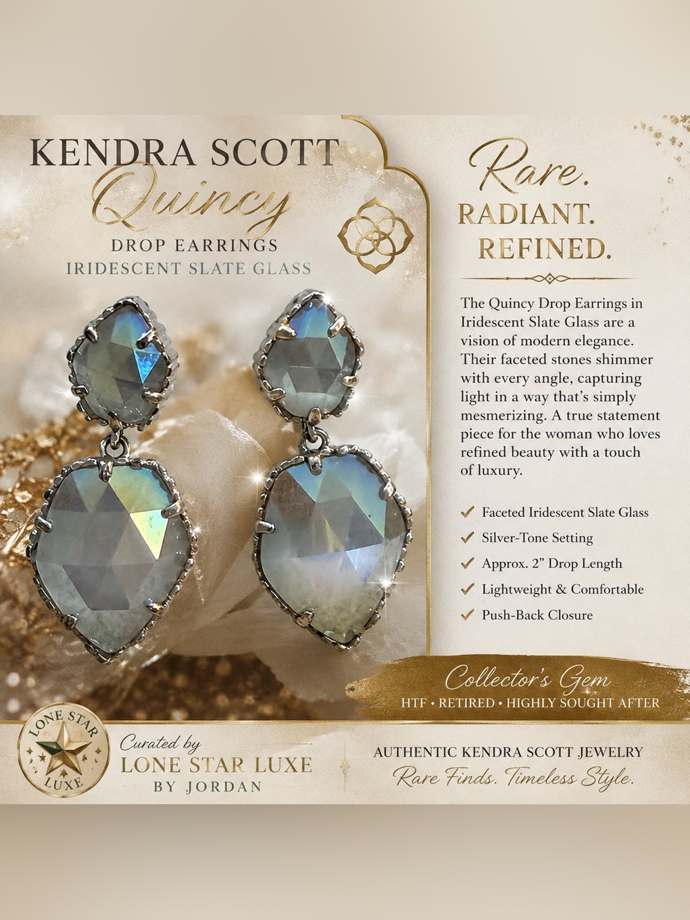 Kendra Scott Quincy Drop Earrings – Iridescent Slate Glass | Silver | Retired